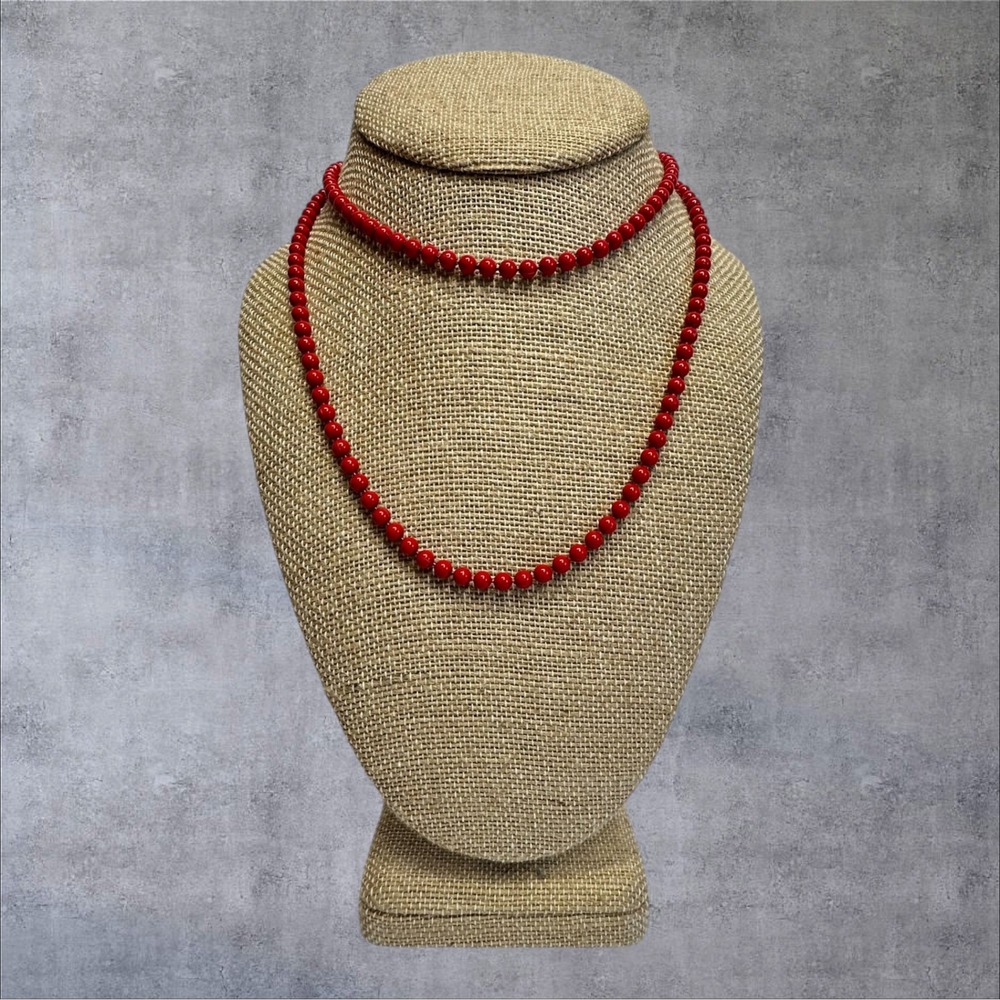 Vintage 30" Oops A Daisy Red Enamel Metal Bead Necklace Retro Costume Jewelry